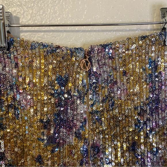 Nookie Revolve Sequined Forever Mini Skirt Ruffle Front Zipper Small NEW W/ Flaw - Picture 5 of 8